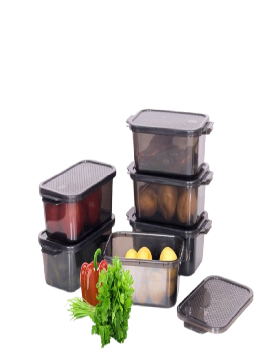 Rectangular Translucent Food Storage Box With A Honeycomb-Patterned Lid